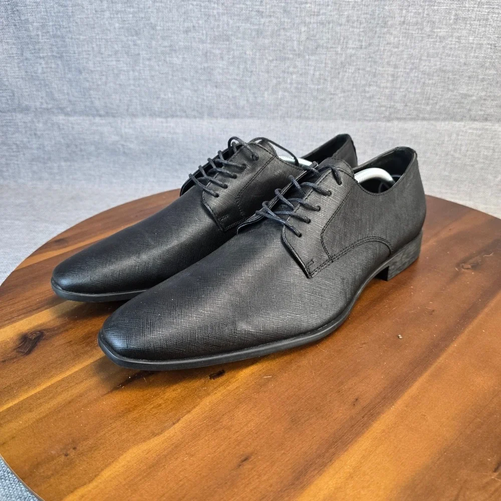 Abound Mens Black Textured Synthetic Lace Up Derby Dress Shoes Size 12M